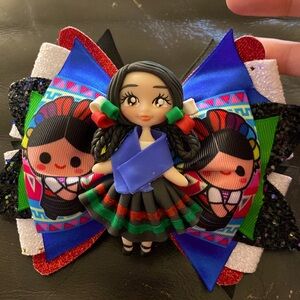 HANDMADE MEXICAN FOLK ART HAIR BOW LELE DOLL CLIP